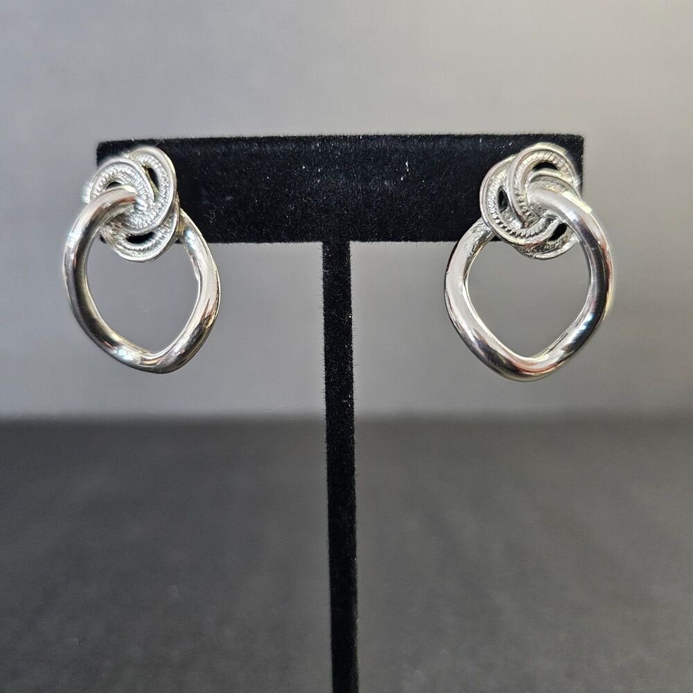Silver Tone Circular Stud Earrings, 1.25" Jewelry Pierced Ears